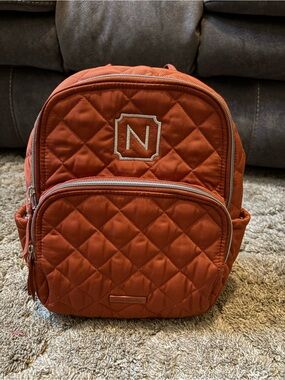 Vera Bradley Quilted Rust Orange Mini Backpack with Monogram N